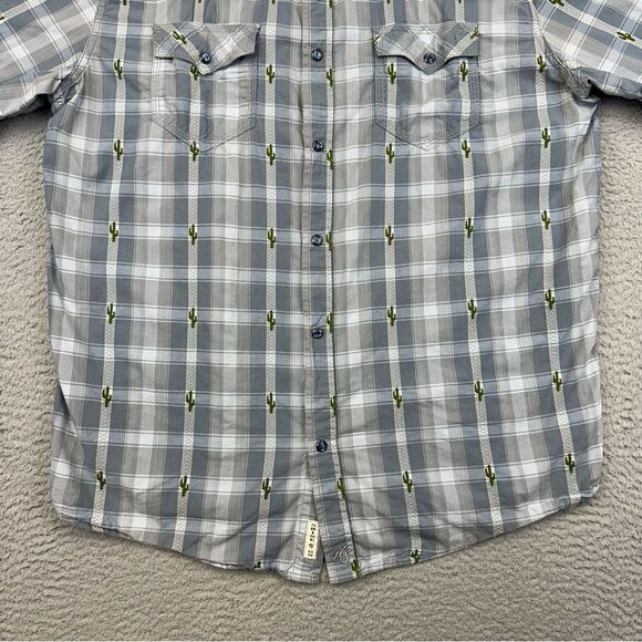 Moon Shine Pearl Snap Shirt Mens Large Blue Plaid Cactus Regular Fit Western - Picture 3 of 16